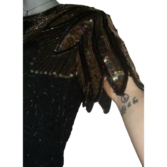 Stenay Dress Vintage 80s 20s Gatsby Dynasty Black Sequin Beaded Flapper Mob Wife - Picture 7 of 16